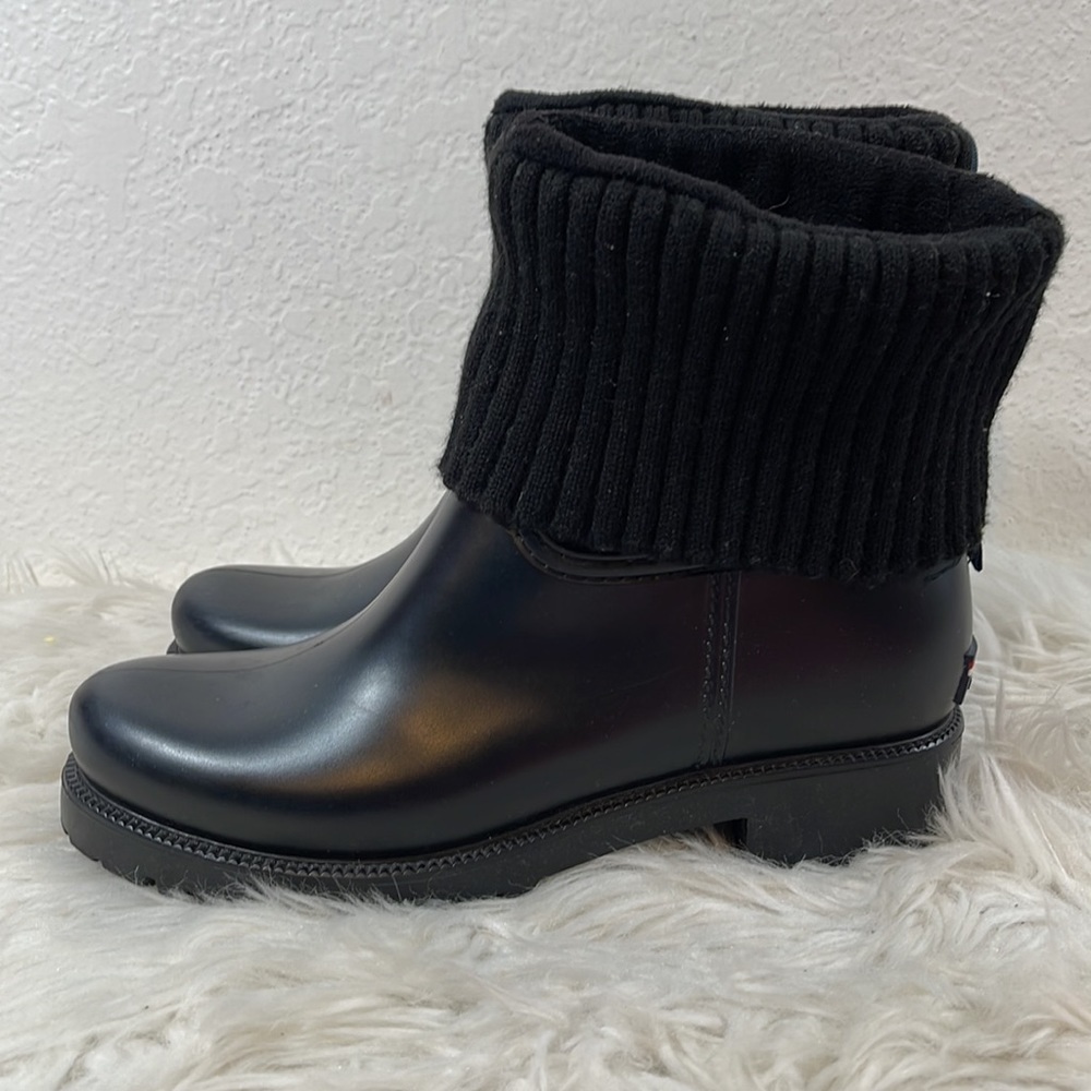 TOMMY HILFIGER TWSILVINA Rubber & Knit Cuff Lined Winter Black Rain Boots Size 9 - Picture 5 of 13